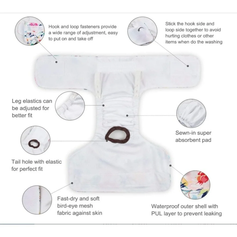 Cute‎ Bone 3 Pc Floral Reusable Dog Diaper Size Medium NEW Flower Heat Pee
